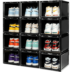 SneakerBox Sneaker Storage Boxes – Boîtes de rangement transparentes (Pack de 12)